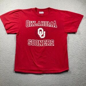 Oklahoma University Sooners T Shirt Adult Large Red Short Sleeve Basketball FLAW